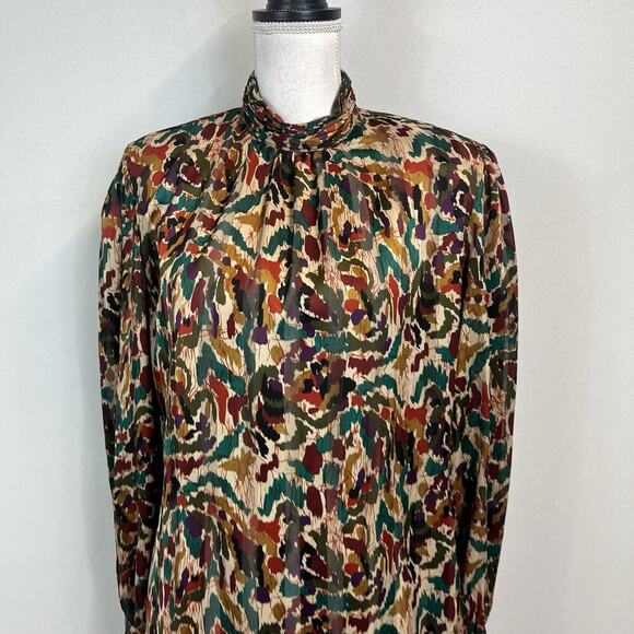 Vintage Notations Blouse sz 10 Orange Green Purple Career Shoulder Pads 90's Y2K - Picture 2 of 12
